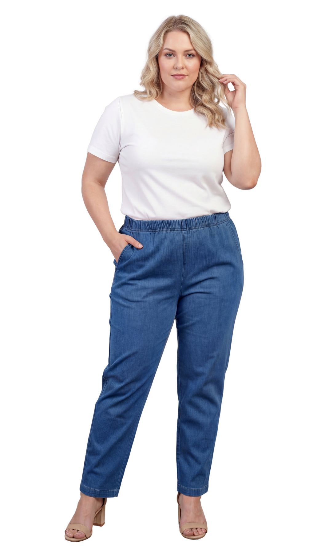 Women's Lightweight Pull-On Denim Jeans with Elastic Waist – Relaxed Fit Stretch Jeans for Casual Everyday Wear