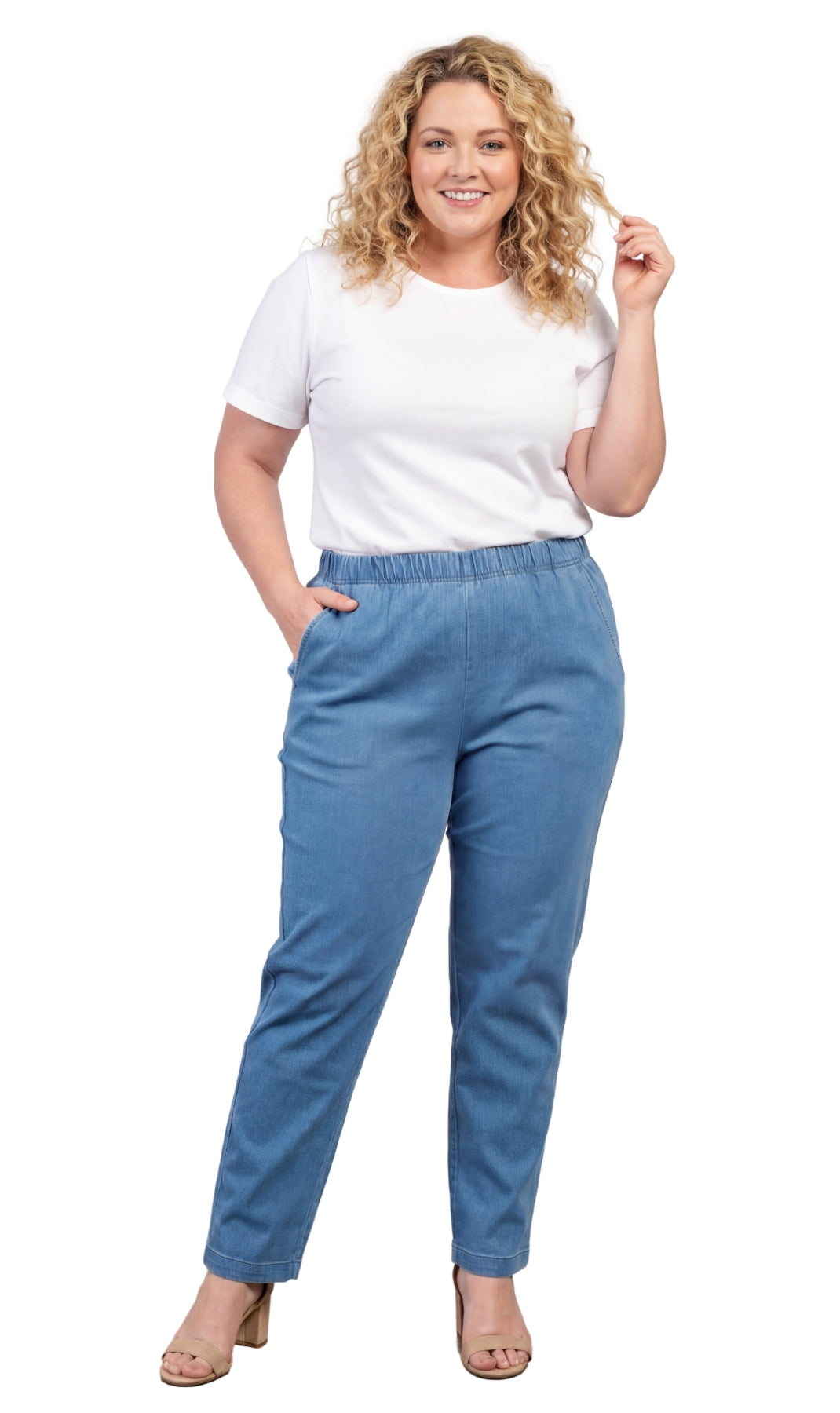 Women's Lightweight Pull-On Denim Jeans with Elastic Waist – Relaxed Fit Stretch Jeans for Casual Everyday Wear