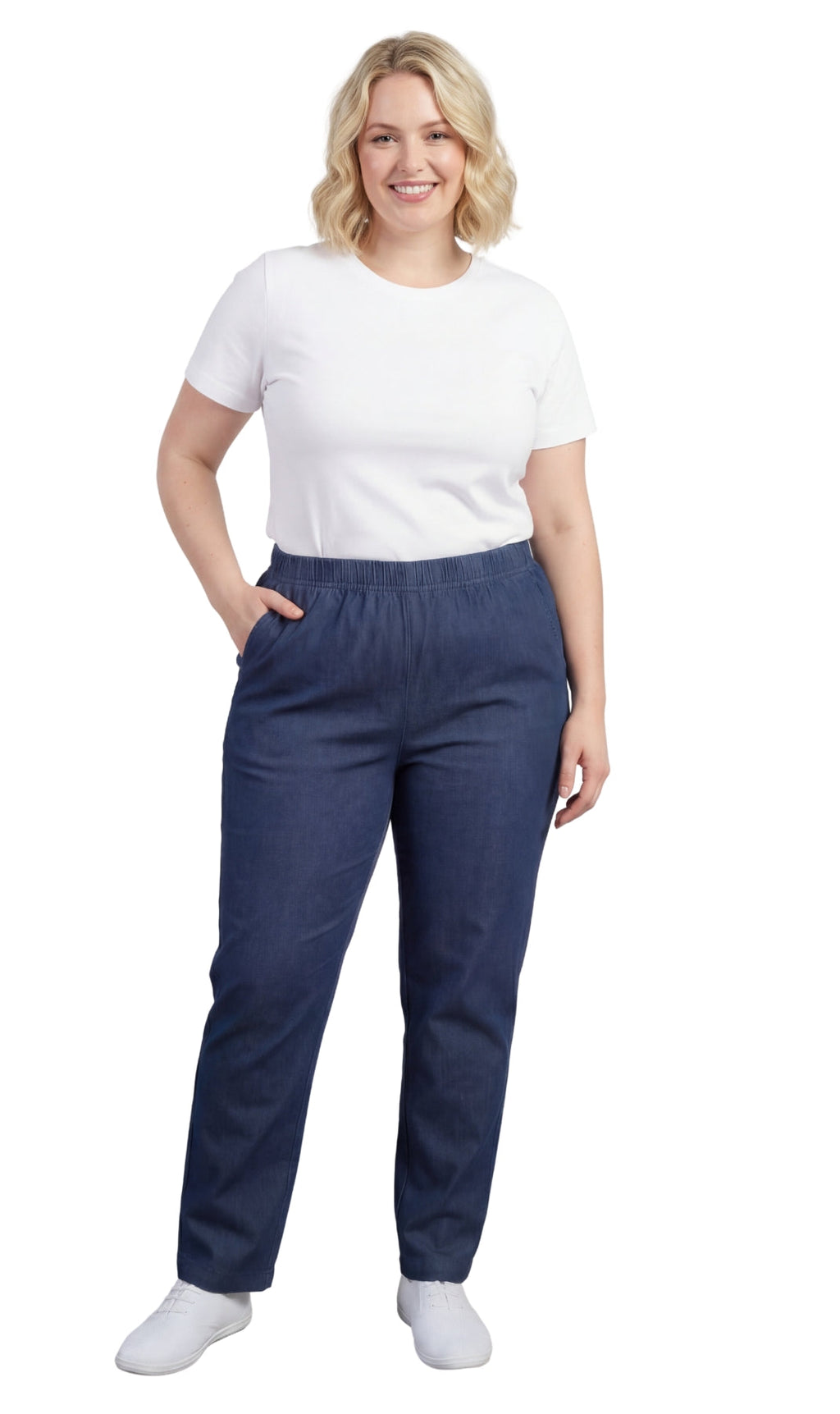 Women's Lightweight Pull-On Denim Jeans with Elastic Waist – Relaxed Fit Stretch Jeans for Casual Everyday Wear
