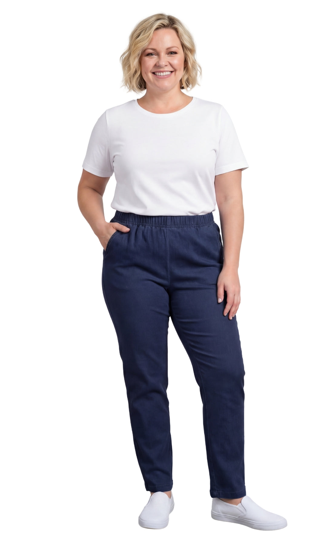 Women's Lightweight Pull-On Denim Jeans with Elastic Waist – Relaxed Fit Stretch Jeans for Casual Everyday Wear